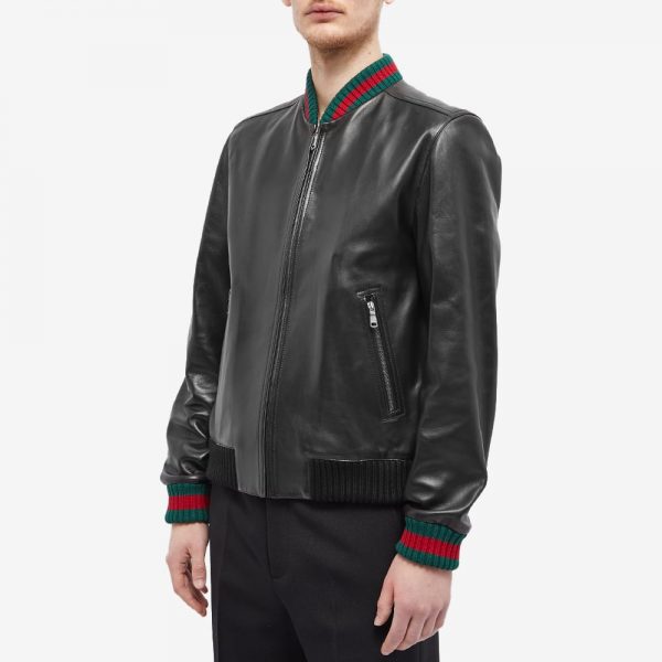Gucci GRG Taped Leather Bomber Jacket