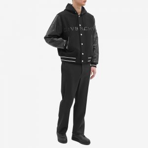 Givenchy Logo Leather Hooded Varsity Jacket