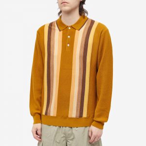Beams Plus Stripe Knit Long Sleeve Polo
