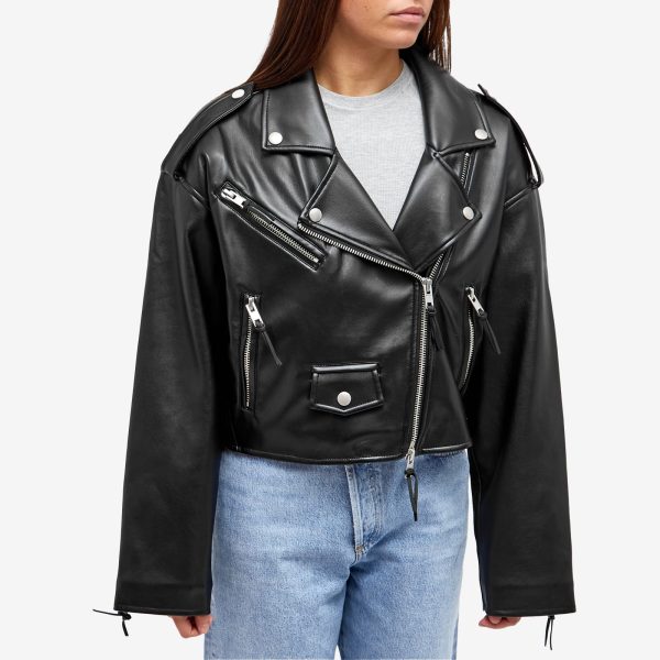 Good American Crop Moto Jacket Leather Look Jacket