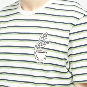 Cafe Kitsune Coffee Cup Printed Striped Regular T-Shirt