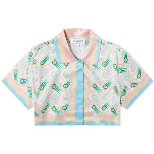 Casablanca Cuban Cropped Silk Short Sleeve Shirt