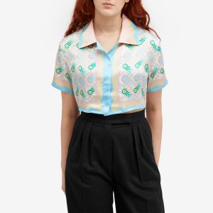 Casablanca Cuban Cropped Silk Short Sleeve Shirt