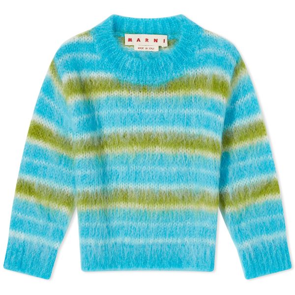 Marni 3/4 Sleeve Brushed Multicolor Stripes Cropped Sweater