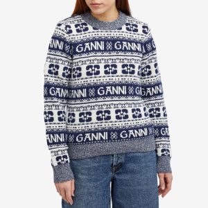 GANNI Logo Wool Mix O-Neck Pullover