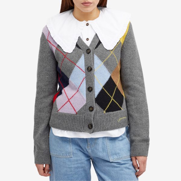 GANNI Harlequin Wool Mix Knit Cardigan
