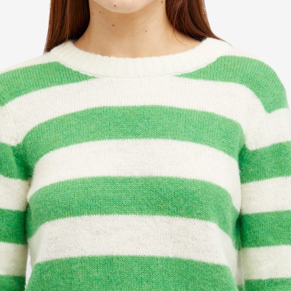 KITRI Gillian Green Striped Cropped Knit Top