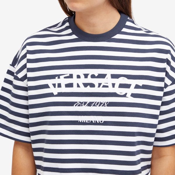 Versace Crop Stripe Logo T-Shirt