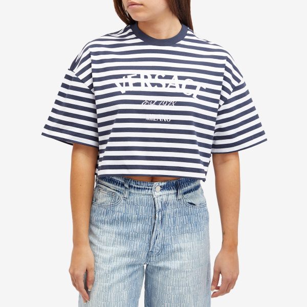 Versace Crop Stripe Logo T-Shirt