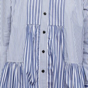 GANNI Stripe Cotton Wide Mini Shirt Dress