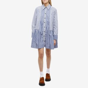 GANNI Stripe Cotton Wide Mini Shirt Dress