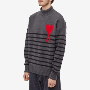 AMI Large A Heart Striped Roll Neck Knit