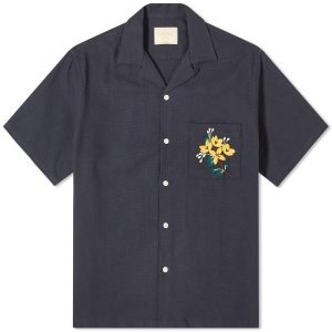 Portuguese Flannel Pique Embroidered Flowers Vacation Shirt