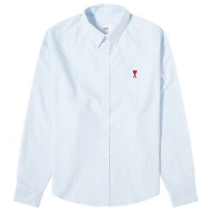 AMI Paris Heart Striped Button Down Oxford Shirt