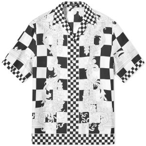 Versace Checkerboard Medusa Print Silk Vacation Shirt